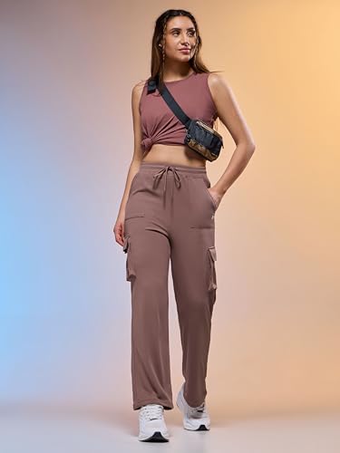 Image of TECHNOSPORT Women's Straight Fit Solid Textured Sports Cargo Pants with Technocool+, Quick Dry for Gym, Sports and Regular Use
