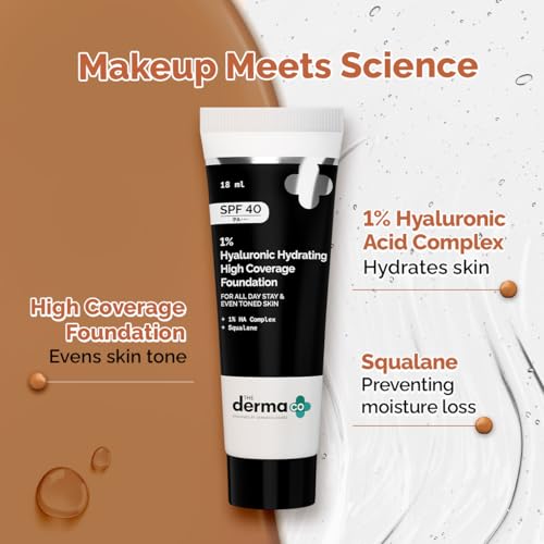 Image of The Derma Co . 1% Hyaluronic Hydrating High Coverage Luminous Foundation Cream With Spf 40 Pa+++ For 12 Hour Long Stay Oil Control For All Skin Types & Even Skin 18Ml(07 Cinnamon,18Ml), 1 Count