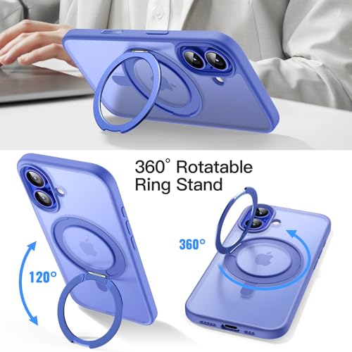 JETech iPhone 16 6.1インチ用360度回転リングケース カメラコントロールボタン搭載 MagSafe対応 薄型耐衝撃 スタンド&リングホルダー付き スマホカバー (ウルトラマリン)