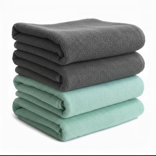 Image of Dribble Microfiber Weft Knitting 400 GSM Hand Towel 40x60 cm | Ultra Soft, Quick Dry, Highly Absorbent | Lightweight & Skin-Friendly Towel for Bathroom, Gym & Travel, Grey & Pista Green (Pack of 4)