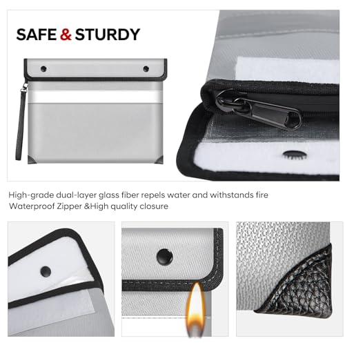 Image of Fireproof Bag Dual Reflective Strips, Waterproof Zipper, 5200F Heat | Fireproof Waterproof Bag, 11 x 7.7 Inch Portable Document Storage with Carry Handle for Passports,Jewelry and Important Items