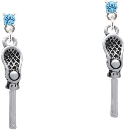 3-D Lacrosse Stick and Ball Crystal Post Earrings