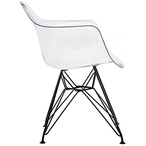 2Xhome Modern Acrylic Dining Chairs With Arms Accents Armchairs Black Metal Wire Legs, Clear, Set Of 2 #TOP2