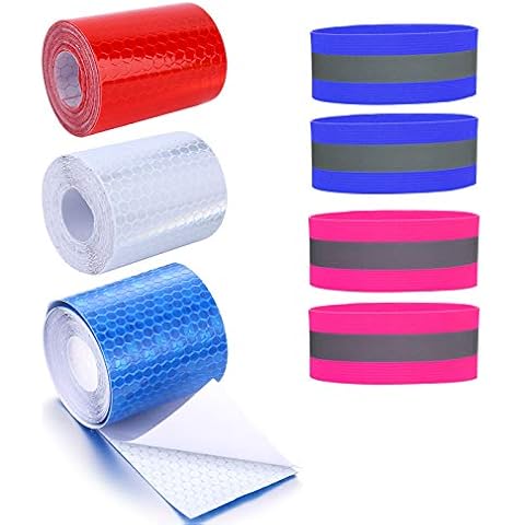 Elinala Reflector Strip Tape, Reflectors Armbands, 3PCS Self-Adhesive Waterproof Safety Reflective Strip and 4PCS High Visibility Armband for Cars, Motorcycles, Bicycles, Helmets Cover
