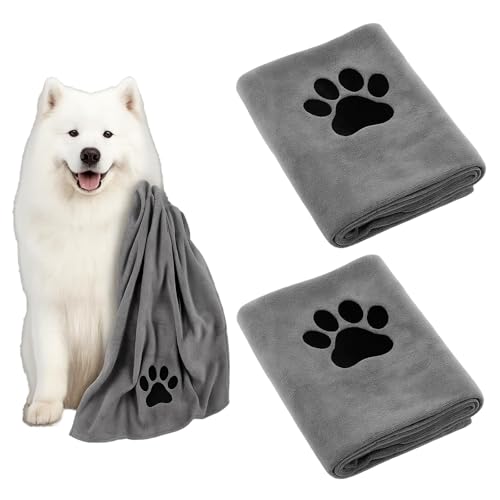 PcvGef 2 Stück Hundehandtuch, 35 X 75 cm Hunde Handtuch Für Katzen,Hundehandtuch Extra Saugfähig, Grau, Schnelltrocknend Haustier Mikrofaser Handtücher, Hunde Oder Andere Kleine Haustiere
