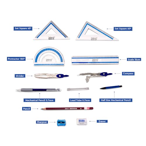 Image of DOMS GEOFLIP GEOMETRY BOX | DRAWING MATHEMATICAL INSTRUMENTS | IN FLIP COMPARTMENT WITH MECHANICAL PENCIL & EXTRA LEADS