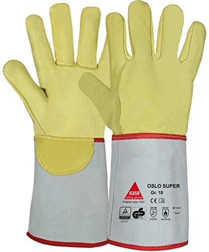Guantes de soldadura Oslo Super fabricados en piel de vacuno, forro completo hidrofobizado con costuras de Kevlar TÜV GS amarillo - talla: 9