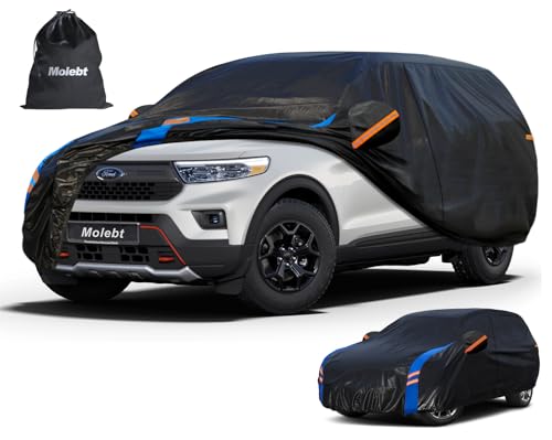 Image of Custom Fit SUV Car Cover for Ford Explorer (2006-2026), Upgraded Waterproof All Weather Outdoor Auto Cover with Driver Door Zipper & Mirror Pockets, UV /Snow /Dust Protection
