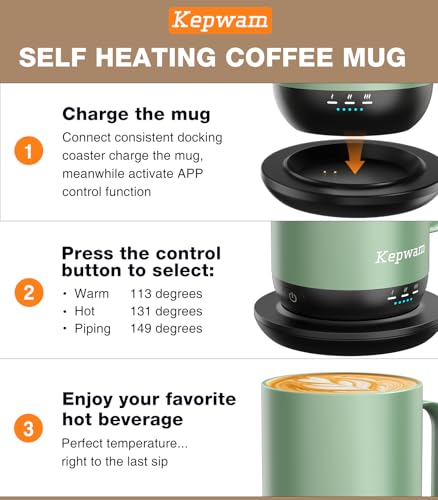 Image of Kepwam Self-Heating Coffee Mug T1, 16oz Rechargeable Heated Coffee Mug, Smart Coffee Warmer Mug with App-Controlled,Advanced Temperature-Controlled Heating Coffee Gifts for Women Men Coffee Lover
