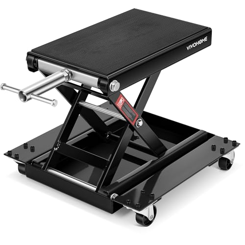 VIVOHOME 500kg Motorrad Hebebühne Stahl Breites Deck ATV Scherenhebebühne Wagenheber mit Dolly und Handkurbel Fahrräder Garage Reparatur Hebeständer