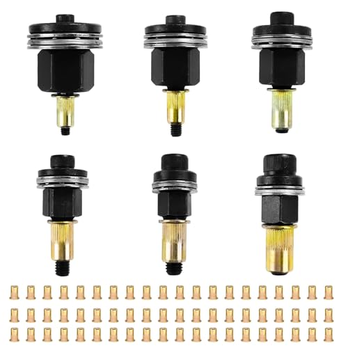 Kit rivetti multifunzionale: la pinza per rivetti include 6 dimensioni comuni M3 M4 M5 M6 M8 M10, adatto per diverse applicazioni di diverse dimensioni, per soddisfare diverse esigenze. Le celle rivettatrici Rivet Nut design la rendono leggera e compatta, dadi rivettati facili da trasportare e spostare, particolarmente adatti per collegare piastre e tubi