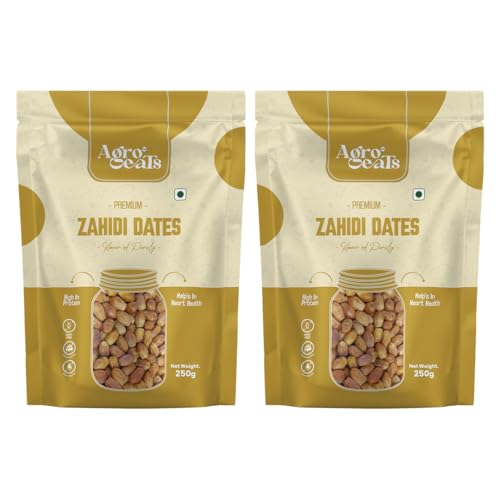 Image of AGROEATS PREMIUM ZAHIDI DATES - 250g Pack |Khajoor Dry Fruit & Nuts Natural Sweetener | Healthy & Nutritious Snack | Rich in Fiber & Energy | Pack of 2