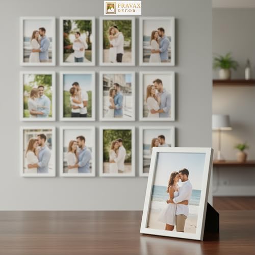 Image of 4x6 Inch 12 PCS Elegant White Wooden Photo Frame - Lightweight Gallery Style, Unbreakable Acrylic Front, Wall & Tabletop Display | Perfect for Home & Office Decor