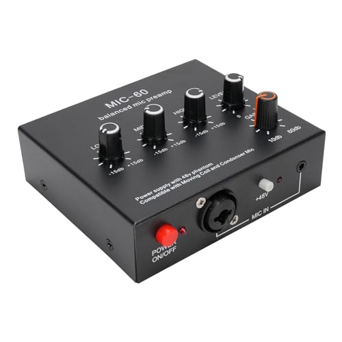 Mic Gain, Full Balanced Circuit Aluminum Alloy Microphone Preamp 48V Power Supply for Dynamic Condenser (With 3.5mm Sound Cable)