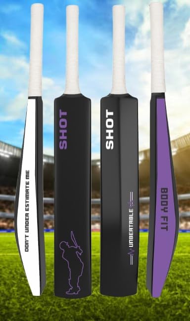 Image of Bodyfit Heavy Duty Plastic Premium Cricket Kit Set | Lightweight| Full Size| | Hard Plastic Bat| Premium Cricket Wicket Set l 3 Stumps+2 Bails+1 Stand Set, 1 Ball. (Black-Purple)