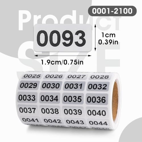 Prasacco Lot de 2100 autocollants numérotés, étiquettes d'inventaire, étiquettes d'actifs, numérotées (0,99 x 1,9 cm) – vue 2