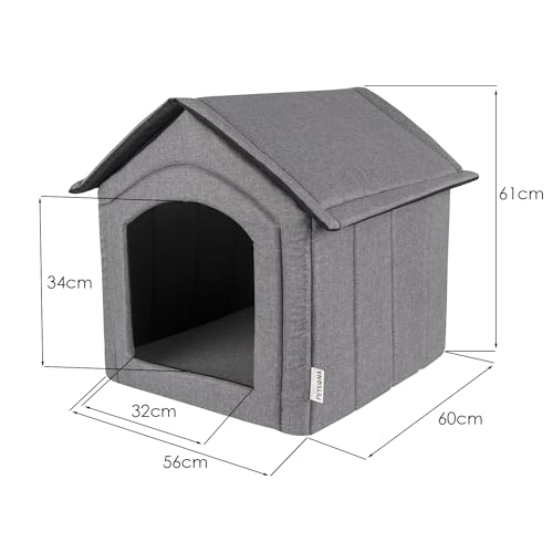 Petsona Hundehöhle Hundehütte Faltbare Mit Herausnehmbarem Dach Hundehaus Hundebett Katzenbett Haustierbett Schlafplatz Größe XL, Grau