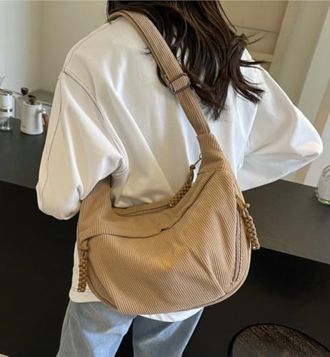Image of Hobo Bag for Women Men Crescent Shoulder Bag Retro Nylon Canvas Crossbody Bag Slouchy Corduroy Dumpling Bag Purse | Retro