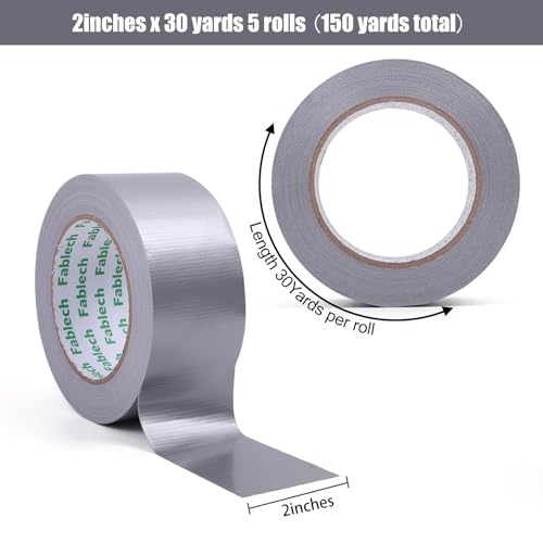 Image of Duct Tape Silver 5 Pack Heavy Duty,9 Mil Thickness, 2 Inch x 30 Yards, Waterproof Strong Adhesive, Flexible,Tear by Hand, Multi-Use for Repairs, DIY, Industrial & Home Use