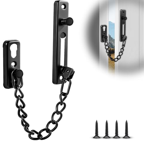 MOXYOY Security Door Chain Lock Heavy Duty Stainless Steel Anti-Theft Latch Sliding Bolt with 4 Screws for Home Hotel & Apartment (Black)