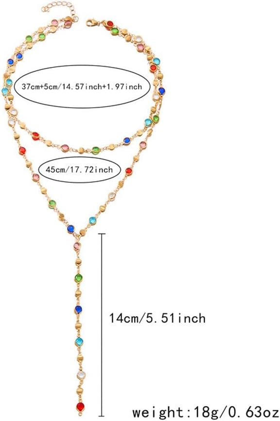 Colorful Necklace for Women,Gold Body Chain Jewelry Long Multicolor Beaded Choker Necklaces Rhinestone Drop Necklace,Festival Jewelry Accessories Gift - Image 4