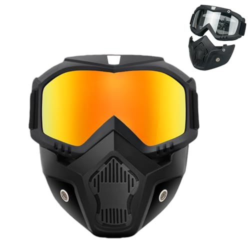 Detachable Full Face Goggle Mask – Anti-Fog Dust Proof Mowing Mask for Grass Cutting, Riding, Welding – Full Face Respirator with Goggles for Adults, Men, Women (Red-Tinted)