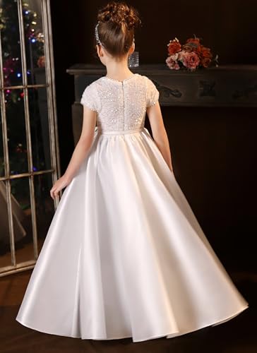 Sequin Flower Girl Dresses for Wedding Cap Sleeves First Communion Dress Satin Princess Pageant Ball Gown3
