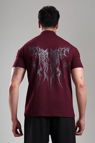 Image of GROW Stylish Gym T Shirts for Men Workout | Cotton and Spandex Quarter Zip Back Printed Collar T Shirts for Men Half Sleeves