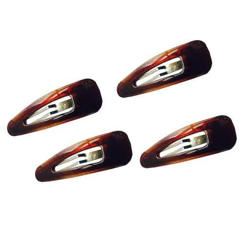Parcelona French Mini Set Of 4 Small Celluloid Acetate Snap Hair Clips No Slip Fashion Durable Styling Women Hair Accessories Girls Snap Hair Barrette, Made In France (Tortoise Shell Brown) #TOP20