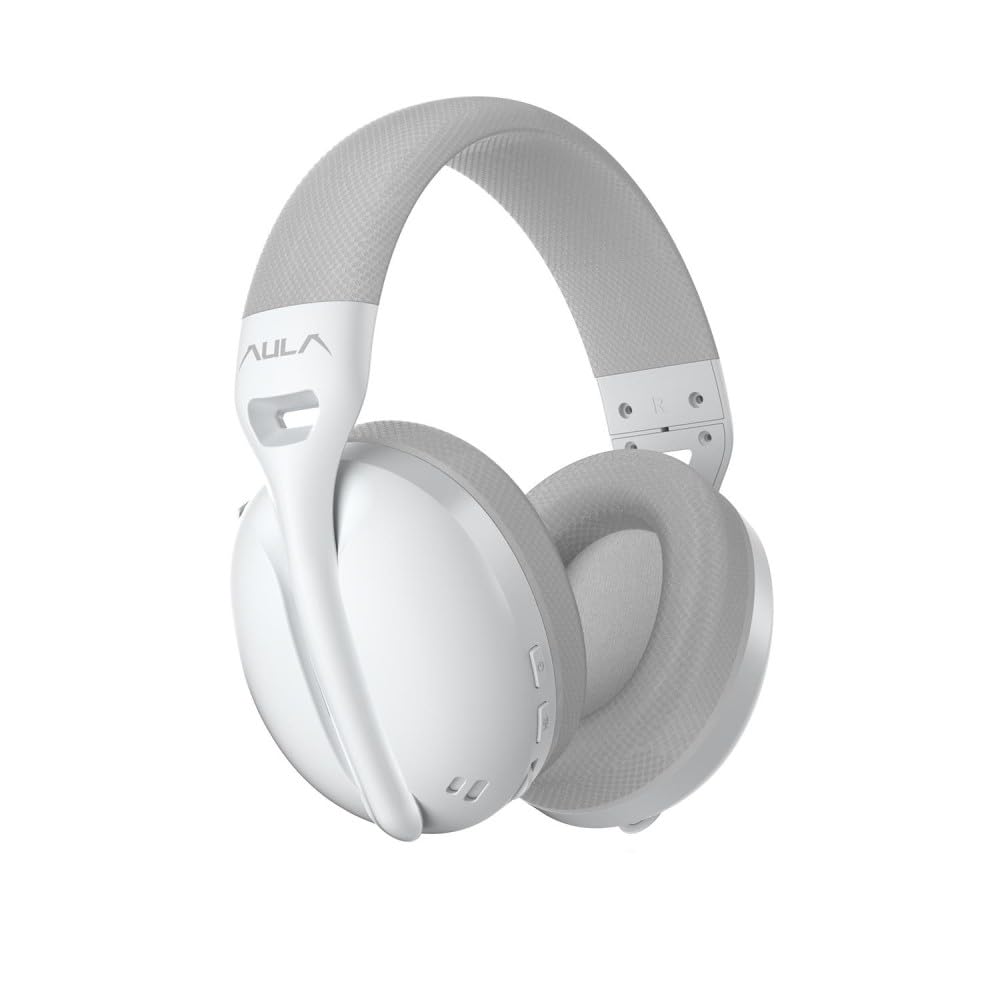 Aula S6 3 Modlu Kablosuz 3.5mm Kablolu ve Bluetooth 5.3 Mikrofonlu Gaming Oyuncu Kulaklığı Beyaz Ultra Hafif Hafızalı Sünger 40mm Sürücülü Gürültü Önleyici