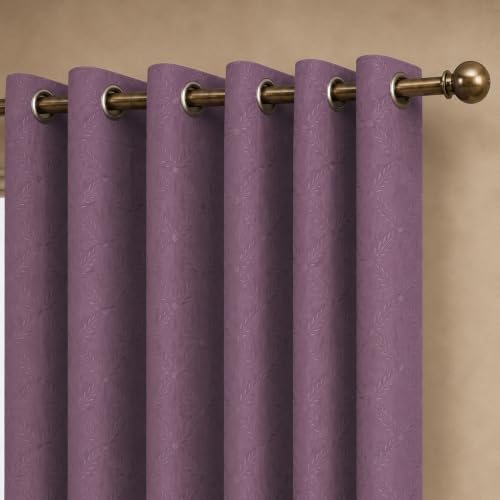 Image of LINENWALAS 100% True Blackout Door Curtains 7.5 Feet Long Set of 2 | Embossed Moonlight Design | Room Darkening Curtain | Thermal Insulated Curtains for Living Room, Bedroom (129 x 229 cm, Lilac)