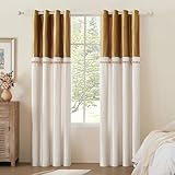 Boho 84 Inches Long Curtains 2 Panels for Living Room Gold Ivory Farmhouse Velvet Elegant Window Blackout Curtain Drapes Lace Pom Pom Embroidered Curtains
