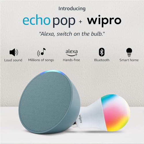Image of Echo Pop (Green) Smart Home combo with Wipro 9W LED Smart Color Bulb