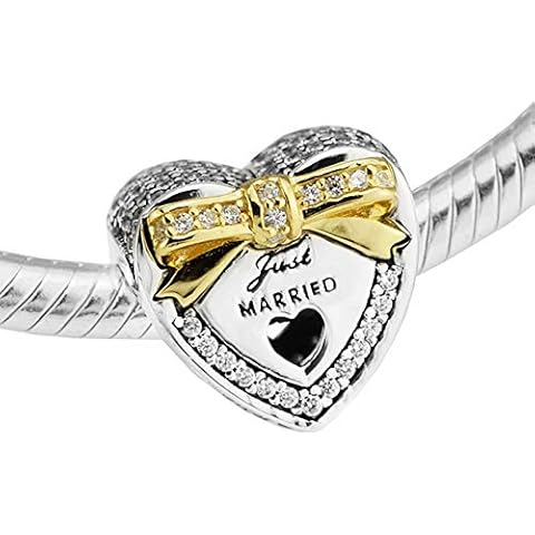 Just Married Crystal Charms For Women Jewelry Making Golden Bow Wedding Heart Fit Fashion DIY Bracelets Silver Jewellery Cover