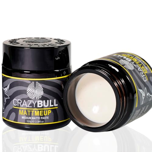 CRAZY BULL Matte Me Up 100ml – Pasta Texturizadora para Cabello de Fijación Media, Sin Alcohol ni Aceite, Estilo Definido Todo el Día, Cera Mate para Cabello Seco o Húmedo