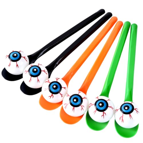 48 Pcs Halloween Eyeball and Spoon Race Game Set, 24 Players Carnival Eyeball and Spoon Relay Game, Plastic Eyeball Spoon Balance Carnival Games for Halloween Birthday Indoor Outdoor Family Activities