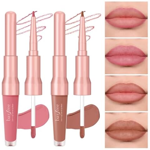bayfree 2 PCS Lip Liner and Lip Stain Combo Set, High Pigmented Long Lasting Velvet Lip Tint, Well-Defined Lipliner, Weightless Waterproof Not Animal Tested, Matte Finish Makeup Cover