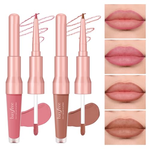 bayfree 2 PCS Lip Liner and Lip Stain Combo Set, High Pigmented Long Lasting Velvet Lip Tint, Well-Defined Lipliner, Weightless Waterproof Not Animal Tested, Matte Finish Makeup