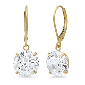 MAX + STONE 14k Gold Leverback Cubic Zirconia Dangle Earrings for Women | Real Gold Dangle Earrings |14k Gold Earrings for Women | CZ Cubic Zirconia Drop Earrings