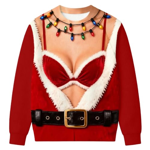 Women Funny Ugly Christmas Sweater Novelty 3D Design Santa Hairy Chest Shirt Unisex Top for Xmas - image 3
