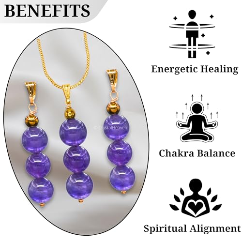 Image of Certified Crystal Pendant Necklace for Women - Original Crystals for Women, Natural Healing Crystal Stone Necklace for Women with Authenticity Certificate (Beads Bar, Gold)