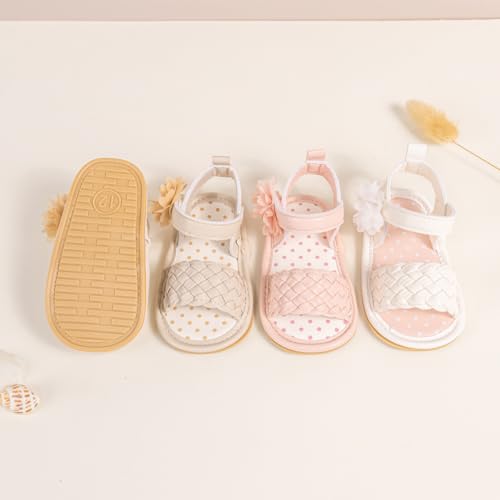 Image of Meckior Baby Toddler Infant Girls PU Leather Soft Open Toe Summer Sandals Flower Princess Flat Shoes