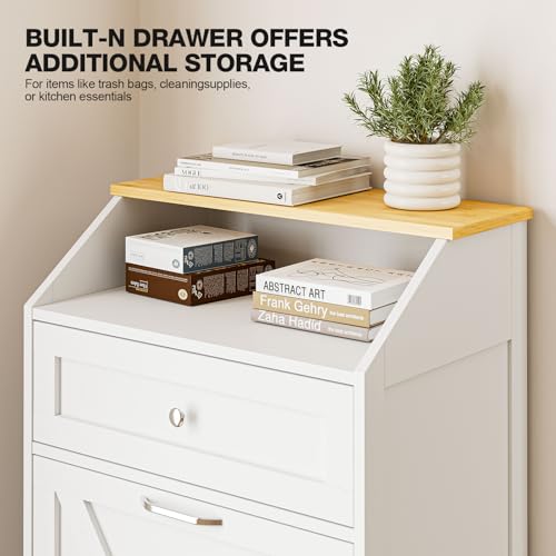 Gabinete de basura inclinable de madera blanco 13 galones miniatura 5