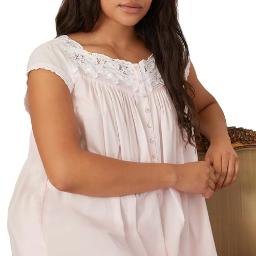 Image of Eileen West Queen Anne's Lace Womens Sleepwear & Loungewear - Florentine Lace Collection - 100% Cotton Soft Long Nightgown