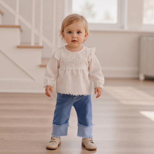 Little Girls Summer Jeans Elastic Wasitband Patchwork Denim Trousers with Pockets3