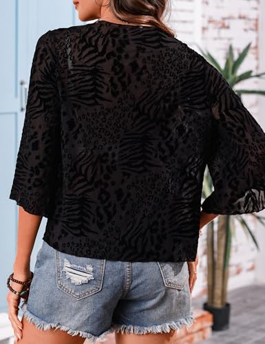 Image of Totatuit Women's Short Cardigan Bolero Sheer Shrug Tie Open Front Bell Sleeve Summer Cropped Bolero Cardigan