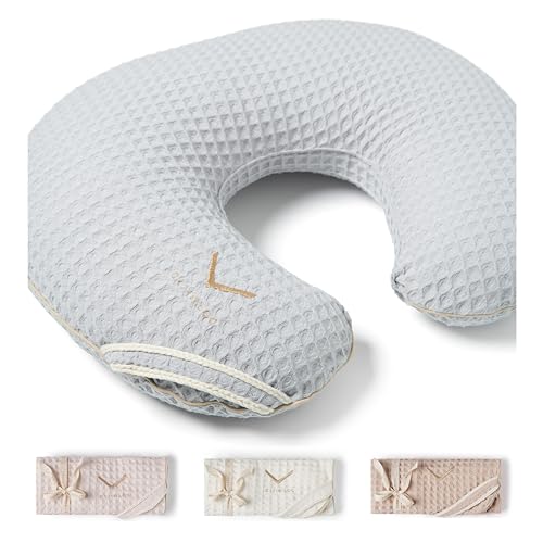 Organic Cover for Nursing Pillow • Premium Quality 100% Cotton Oeko-Tex Standard • Cover for Breastfeeding and Bottle Feeding Pillow • Soft and Breathable • Only Cover (Slate waffle)