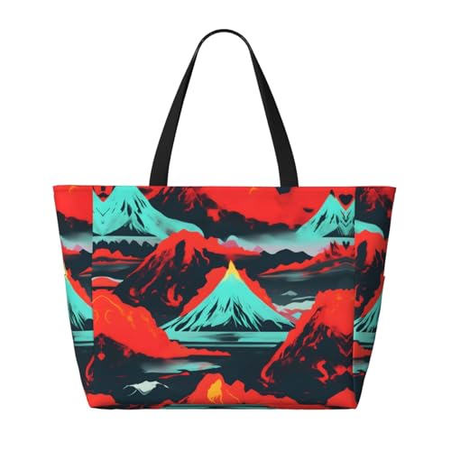 Volcano Bloom Large Beach Tote Bag Women Beach Tote Bag For Pool Gym Grocery Travel With Multiple Pocket2
