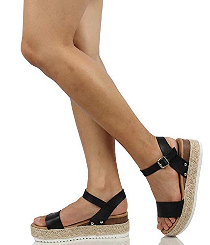 Ecolley Walking Sandals for Women Comfortable Smooth Black Beach Sandal Leather Loose Size 38