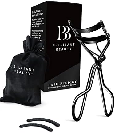 Brilliant Beauty Eyelash Curler with Satin Bag & Refill Pads - Award Winning Eye Lash Curlers for Dramatically Curled Eyelashes & Lash Lift in Seconds (Jet Black)